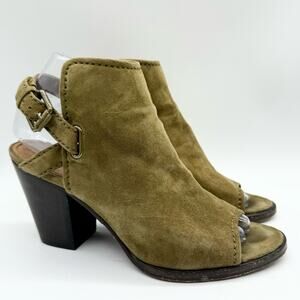 FRYE Dani Shield Sling Peep Toe Green Suede Shootie Bootie Sz 7.5 Boho Festival